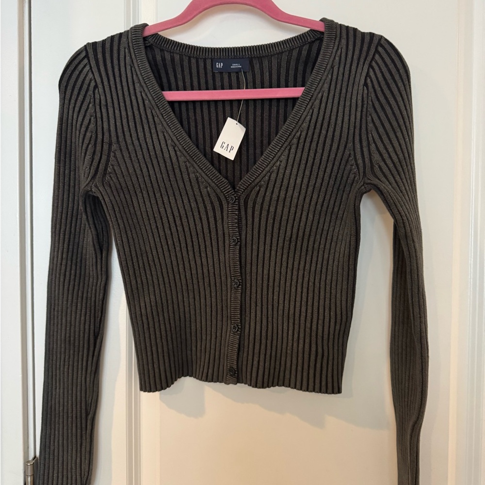 GAP Charcoal Plaited Rib Crop Cardigan